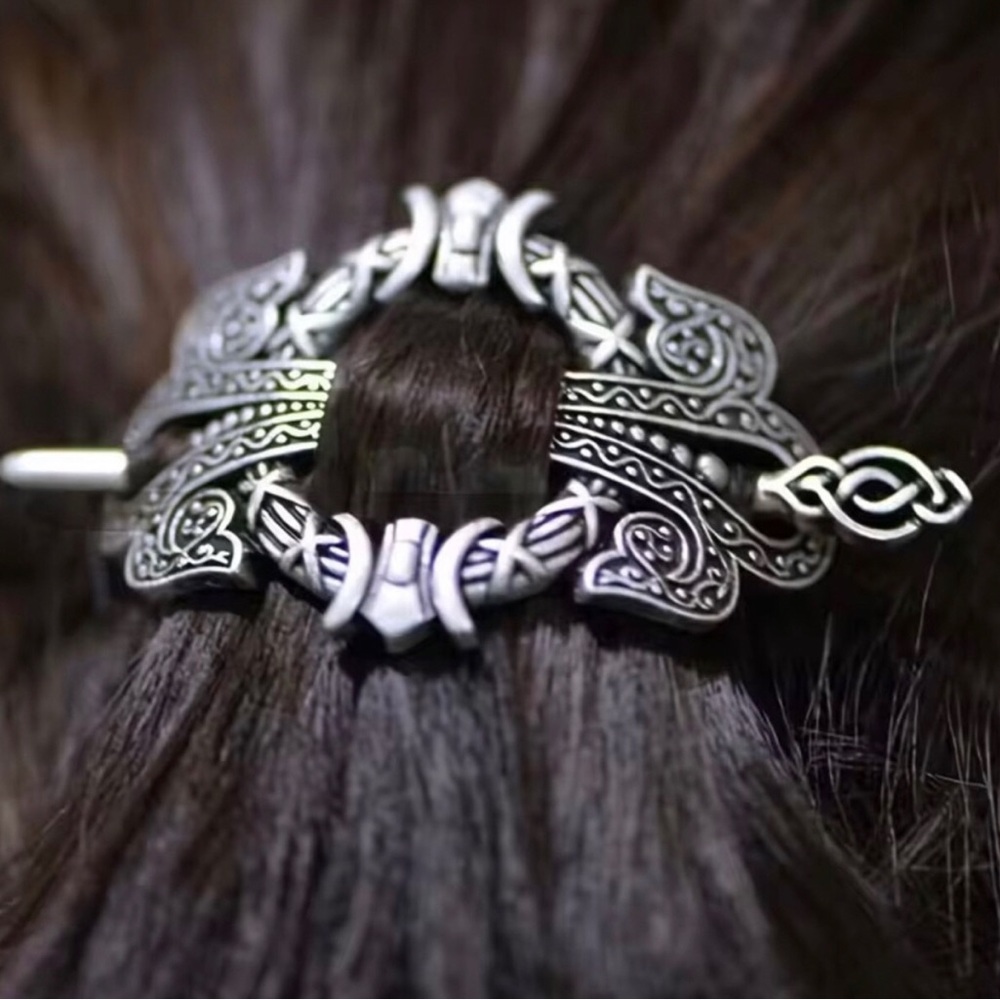 Viking-Inspired Silver Hair Barrette Clip - Intricate Celtic Design